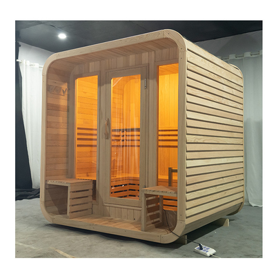 Cedar Custom Outdoor Dry Sauna For 5-6 Persons 220V Hemlock Wood 8mm Tempered Glass