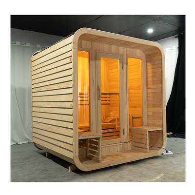 Cedar Custom Outdoor Dry Sauna For 5-6 Persons 220V Hemlock Wood 8mm Tempered Glass