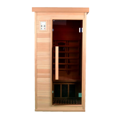 Wooden Rectangular Home Sauna Room With Ceramic Heater Tempered Glass 0-60 Minute Timer