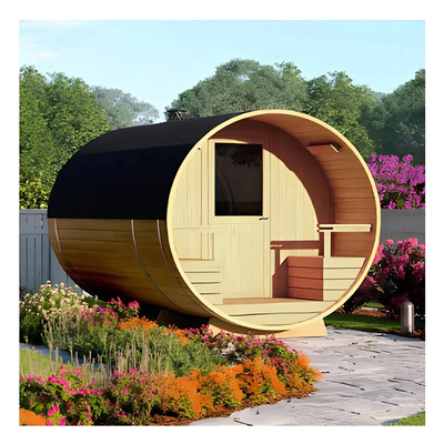 Canadian Red Cedar Wood Barrel Sauna 15-99 MIN 15~90℃ 8mm Tempered Glass Door 2-8 People