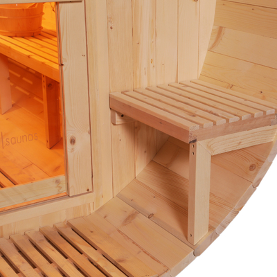 6 Person Barrel Sauna With 6KW Stove Heater 8mm Tempered Glass Door Wood Color 15-99 MIN Timer