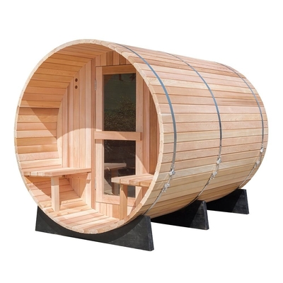 Wood Burning Barrel Sauna With 8mm Tempered Glass Door 2-8 Person Capacity Voltage 220V/380V