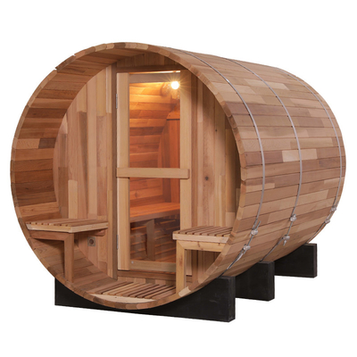 Canadian Red Cedar Wood Barrel Sauna 15-99 MIN 15~90℃ 8mm Tempered Glass Door 2-8 People