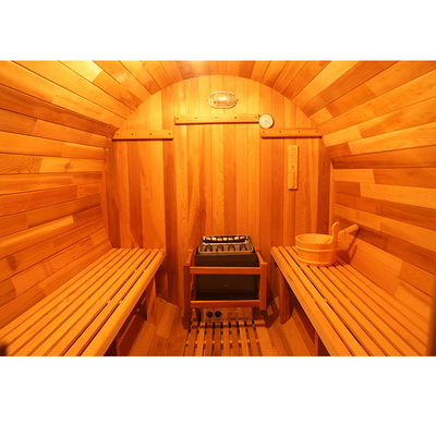Canadian Red Cedar Wooden Barrel Sauna Wooden Sauna Barrel With 6KW Heater 8mm Tempered Glass Door