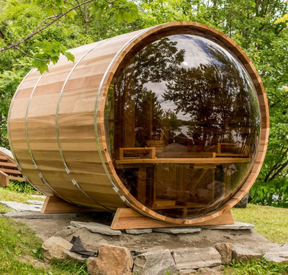 Adjustable Full Glass Door Cedar Outdoor Dry Sauna With Bluetooth Music System For 5-6 Persons