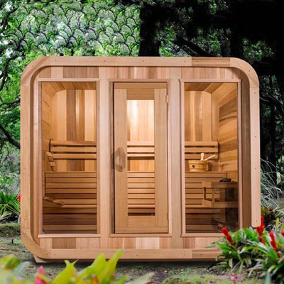 Luxury Hemlock Outdoor Dry Sauna For 5 6 Persons Adjustable Ventilation 15-90 .C Temperature Range