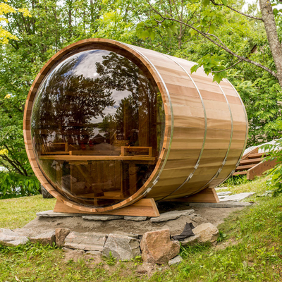 Adjustable Full Glass Door Cedar Outdoor Dry Sauna With Bluetooth Music System For 5-6 Persons