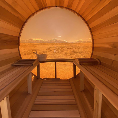 Adjustable Ventilation Hemlock Wood Outdoor Dry Sauna Full Glass Door Temperature Range 15-90.C