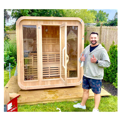 Luxury Hemlock Outdoor Dry Sauna For 5 6 Persons Adjustable Ventilation 15-90 .C Temperature Range
