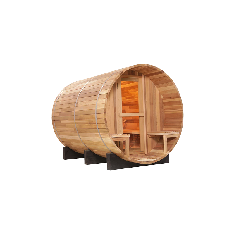 Wholesale Red Cedar 6 Person Outdoor Barrel Sauna with Harvia Sauna Heater 006