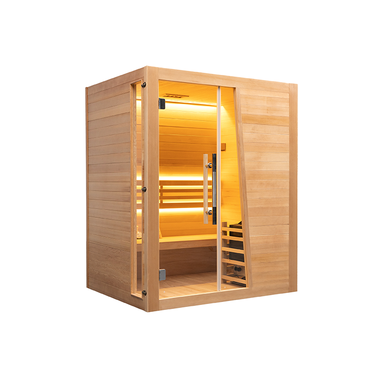 Custom Luxury Indoor Hemlock Wood 2 Person Traditional Dry Wet Steam Sauna Room 003