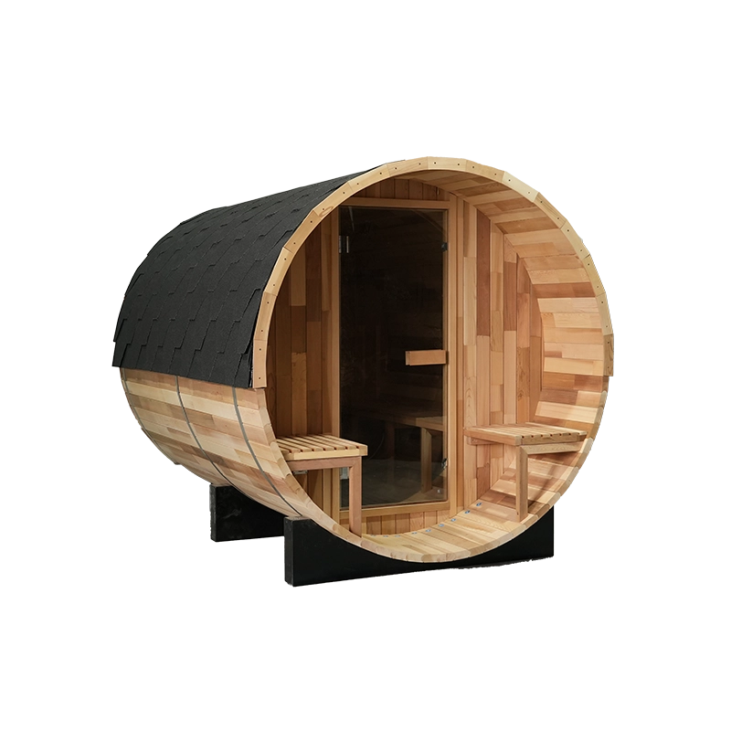 Großhandel Maßgefertigte 2.4 m 4-6 Personen Outdoor-Fass-Dampfsauna 12