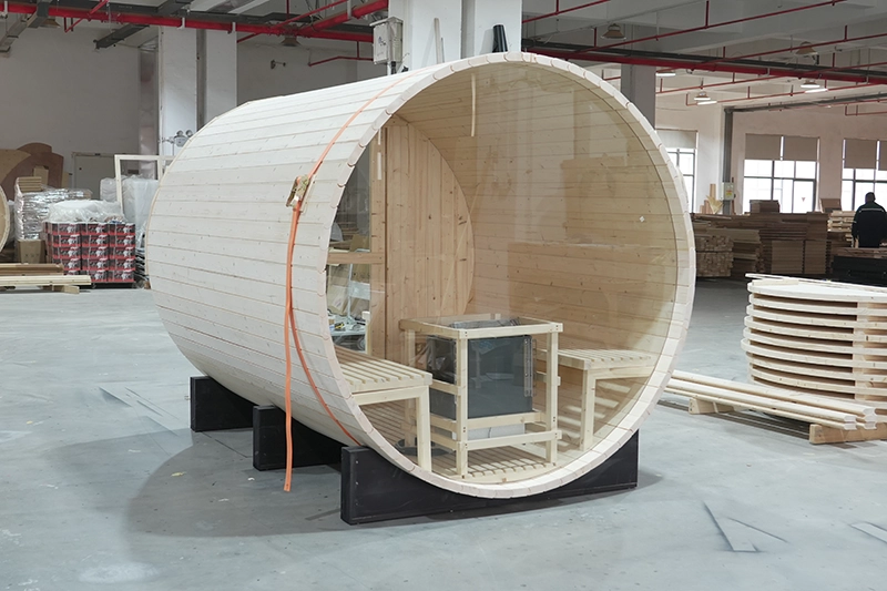 Wholesale 4 6 Person Outdoor Cedar Barrel Panoramic Steam Sauna 002