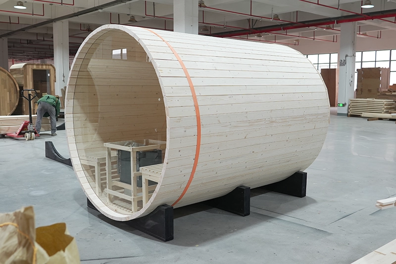 Wholesale 4 6 Person Outdoor Cedar Barrel Panoramic Steam Sauna 003