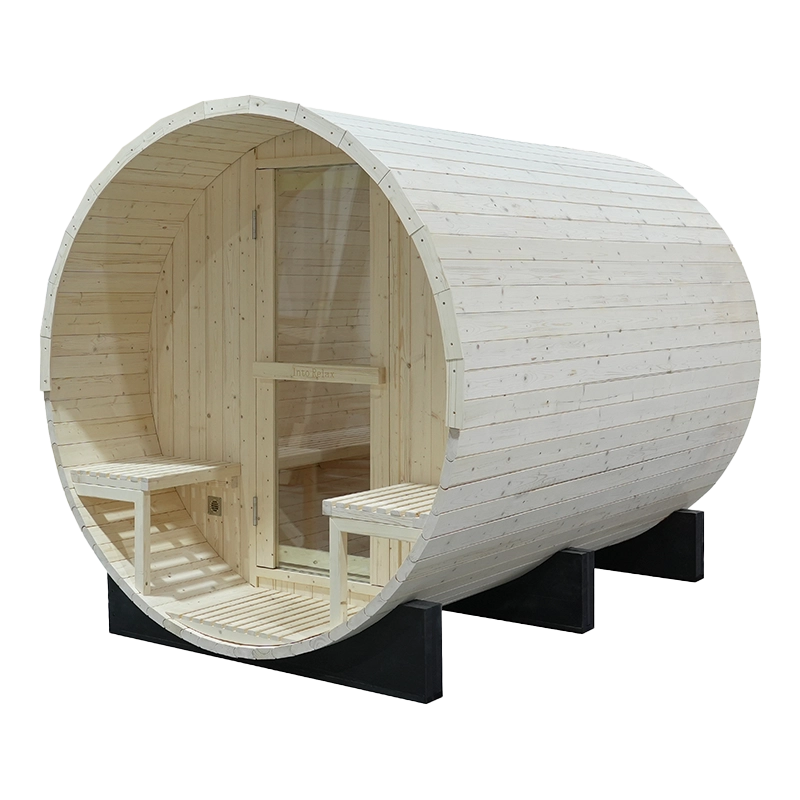 Wholesale 4 6 Person Outdoor Cedar Barrel Panoramic Steam Sauna 005