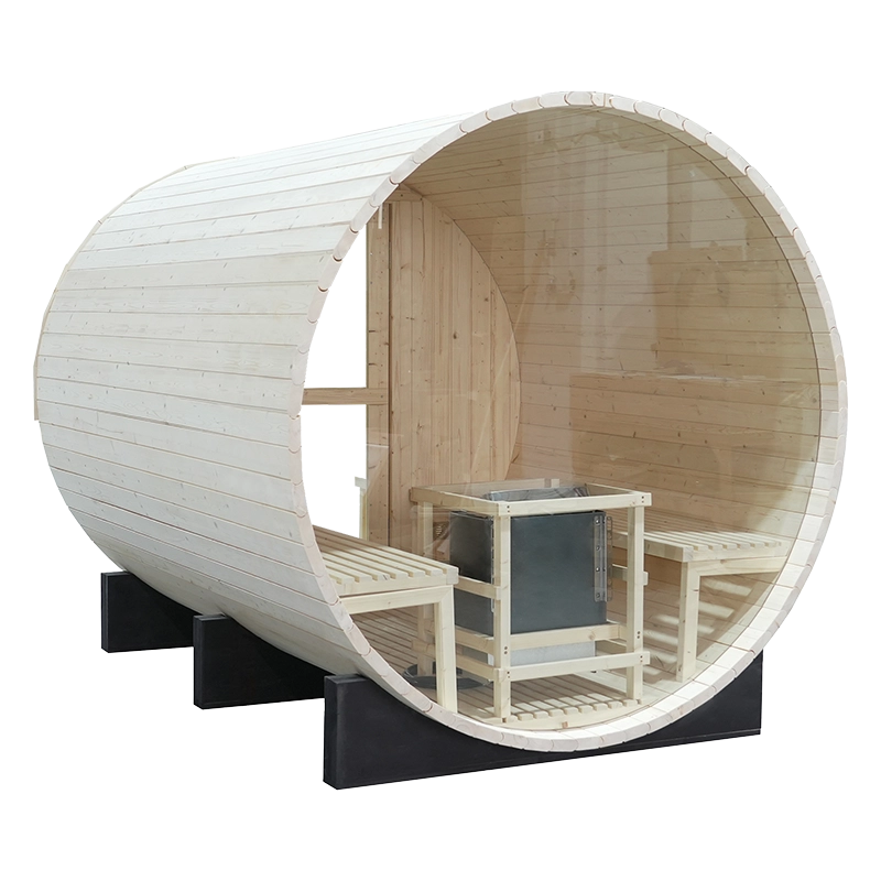 Wholesale 4 6 Person Outdoor Cedar Barrel Panoramic Steam Sauna 007