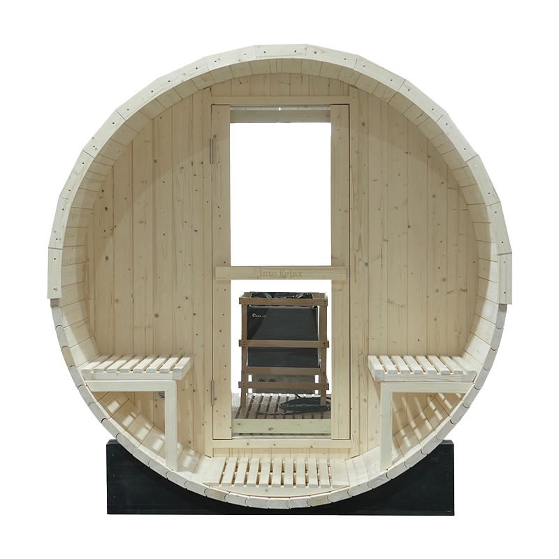 Wholesale 4 6 Person Outdoor Cedar Barrel Panoramic Steam Sauna 009